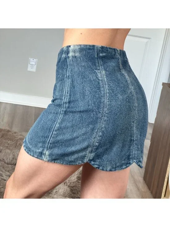 Y2K Grunge Altar'd State Denim Mini Skirt Sz Medium High Rise Fitted Jean Skirt - Picture 2 of 9